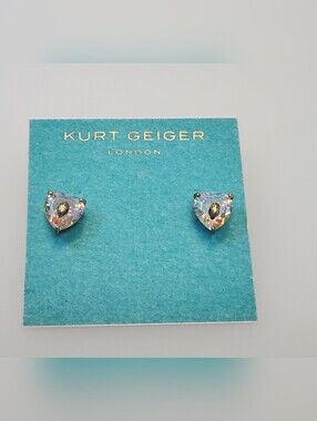 Kurt Geiger London Gold-Tone Irridescent Signature Heart Gem Stud Earrings